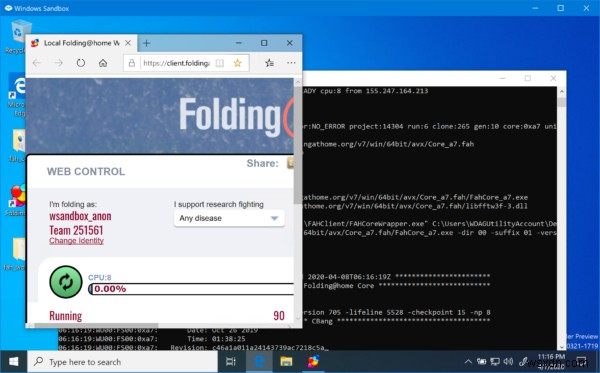 Windows Sandbox를 사용하여 CPU 시간을 안전하게 기부하는 방법 