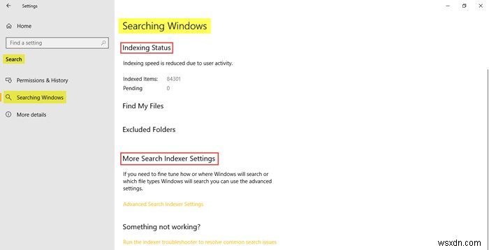 Windows 10의 검색 설정 – 권한, 기록, Windows 검색 
