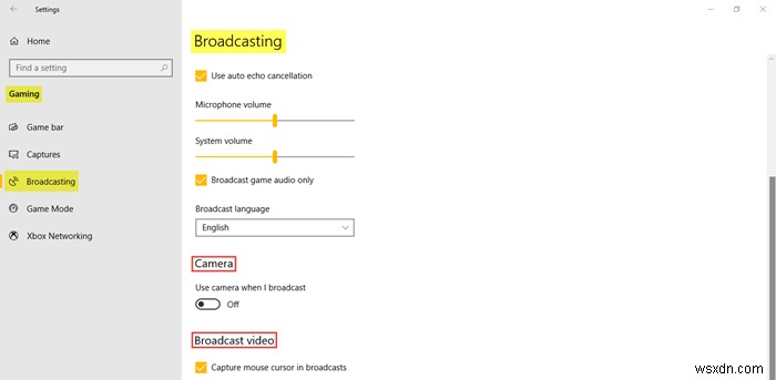 Windows 10의 게임 설정:게임 바, 키보드 단축키, 게임 오디오, 비디오 품질, 방송 등을 관리합니다. 