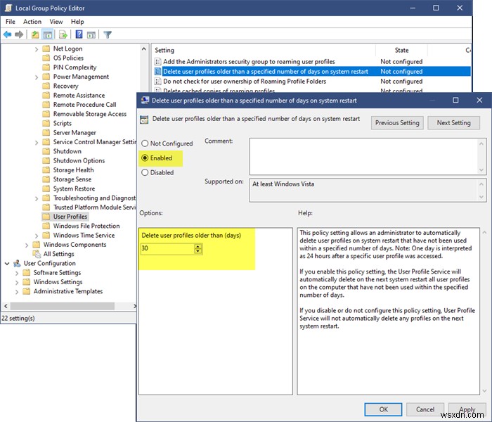 Windows 11/10에서 이전 사용자 프로필 및 파일을 자동으로 삭제 