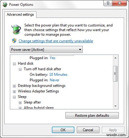 Windows 10에서 전원을 절약하기 위해 특정 유휴 시간 후에 하드 디스크 끄기 