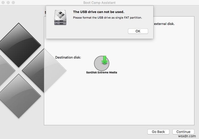 USB 드라이브를 단일 FAT 파티션으로 포맷하십시오:Boot Camp 지원 