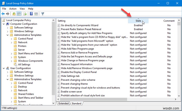 Windows 10에서 모든 적용 또는 사용 그룹 정책 설정을 찾는 방법 