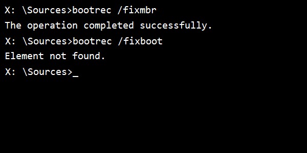 Windows 11/0에서 Bootrec/Fixboot에 대한 요소를 찾을 수 없음 오류 수정 