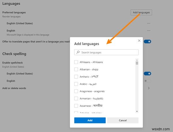 웹사이트 언어 번역 비활성화 또는 활성화 Microsoft Edge에서 표시 언어 추가 또는 변경 