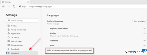 웹사이트 언어 번역 비활성화 또는 활성화 Microsoft Edge에서 표시 언어 추가 또는 변경 