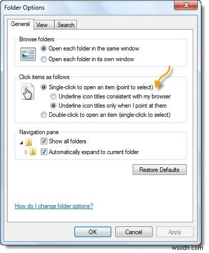 Windows 10에서 더블 클릭 대신 싱글 클릭으로 항목을 여는 방법 
