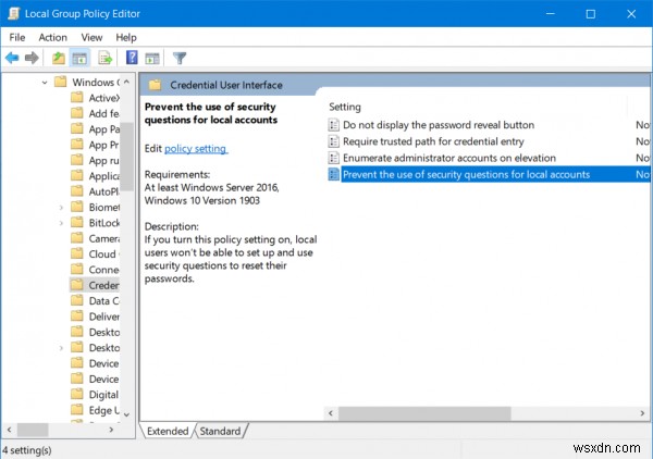 레지스트리 또는 그룹 정책을 사용하여 Windows 11/10에서 보안 질문을 켜거나 끄는 방법 