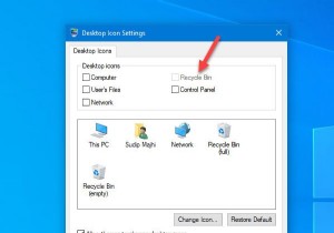Windows 10의 바탕 화면 아이콘 설정에서 휴지통이 회색으로 표시됨 