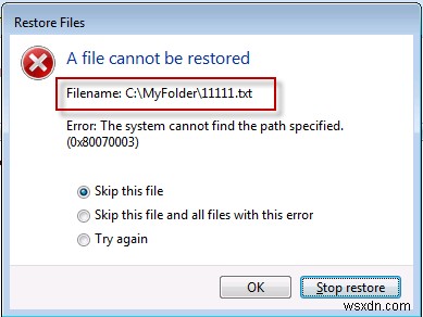 Windows 백업 또는 시스템 복원 실패, 오류 0x80070001, 0x81000037, 0x80070003 
