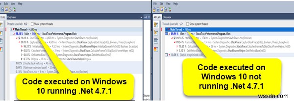 Windows 10에서 System.Diagnostics.StackFrame 성능 저하 