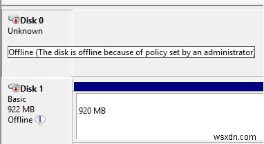 관리자가 설정한 정책으로 인해 디스크가 오프라인 상태입니다. 