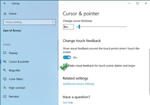 Windows 10에서 터치 포인트에 대한 시각적 피드백을 더 어둡고 크게 만들기 