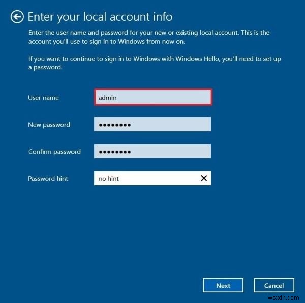 Windows 10 Home 설치 중 또는 설치 후에 로컬 계정 만들기 