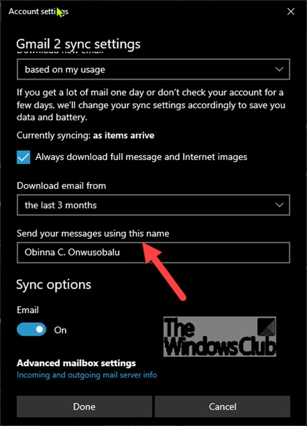 Windows 11/10의 메일 앱에서 이메일 발신자 이름을 변경하는 방법 