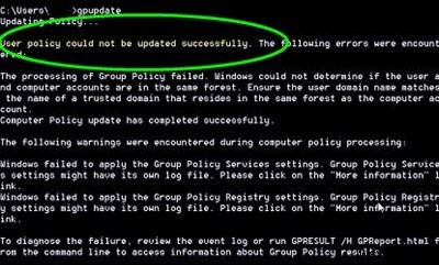 컴퓨터 정책을 업데이트할 수 없습니다. 그룹 정책을 처리하지 못했습니다. 
