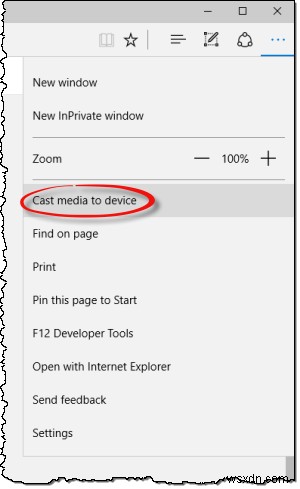 Windows 10의 Edge 브라우저에서 장치로 미디어 캐스트 비활성화 또는 활성화 