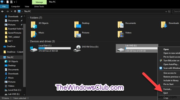 Windows 10에서 VHD 또는 VHDX(가상 하드 디스크) 파일을 마운트 또는 마운트 해제하는 방법 