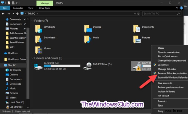 Windows 10에서 BitLocker 암호화 드라이브의 상황에 맞는 메뉴를 사용자 지정하는 방법 