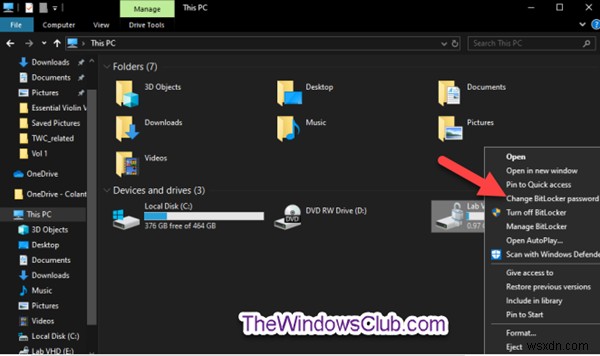 Windows 10에서 BitLocker 암호화 드라이브의 상황에 맞는 메뉴를 사용자 지정하는 방법 