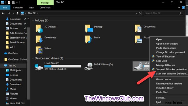 Windows 10에서 BitLocker 암호화 드라이브의 상황에 맞는 메뉴를 사용자 지정하는 방법 