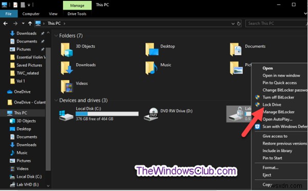 Windows 10에서 BitLocker 암호화 드라이브의 상황에 맞는 메뉴를 사용자 지정하는 방법 