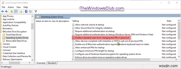 Windows 10에서 표준 사용자가 BitLocker PIN/암호를 변경하지 못하도록 하는 방법 