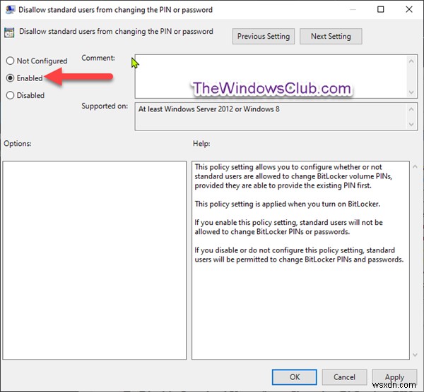Windows 10에서 표준 사용자가 BitLocker PIN/암호를 변경하지 못하도록 하는 방법 