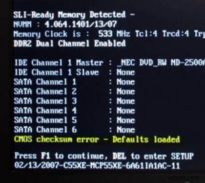 Windows 컴퓨터용 CMOS 체크섬 오류 수정 