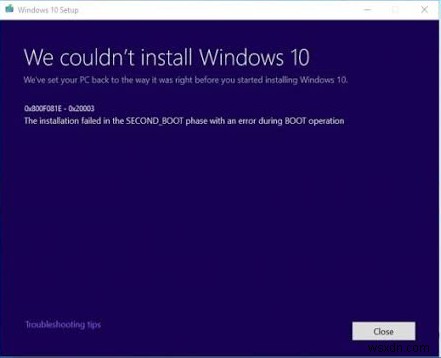Windows 10 업그레이드 중 오류 0x800F081E – 0x20003 수정 