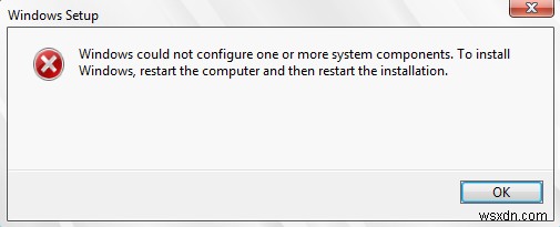 Windows에서 하나 이상의 시스템 구성 요소를 구성할 수 없습니다. 