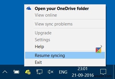 Windows 10의 OneDrive에서 동기화를 재개하거나 일시 중지하는 방법 