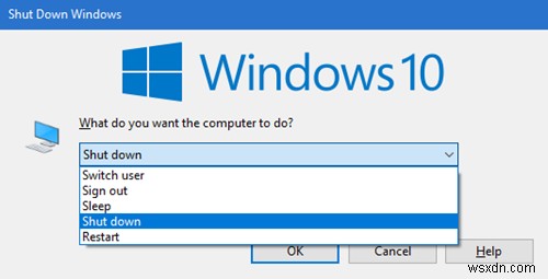Windows 10에서 시스템 종료 대화 상자(Alt+F4)를 여는 바로 가기 만들기 