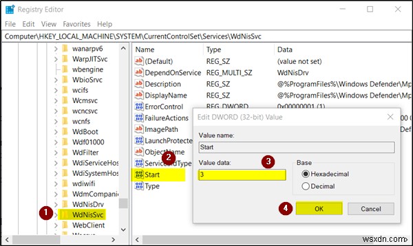 Windows Defender 바이러스 백신 네트워크 검사 서비스가 시작되었다가 중지됨 