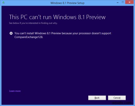 프로세서가 CompareExchange128을 지원하지 않음, Windows를 설치할 수 없음 