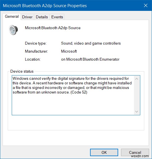 Microsoft Bluetooth A2dp 소스가 제대로 작동하지 않음(코드 52) 