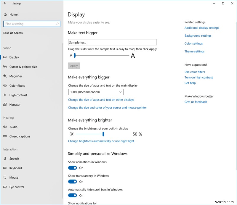 Windows 10에서 접근성 설정을 사용하는 방법 