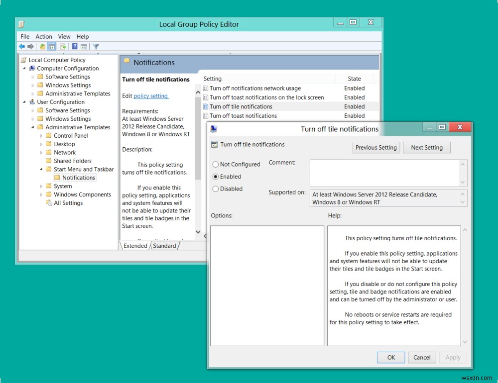Windows 10에서 네트워크 사용, 잠금 화면, 타일에 대한 토스트 알림 활성화 또는 비활성화 