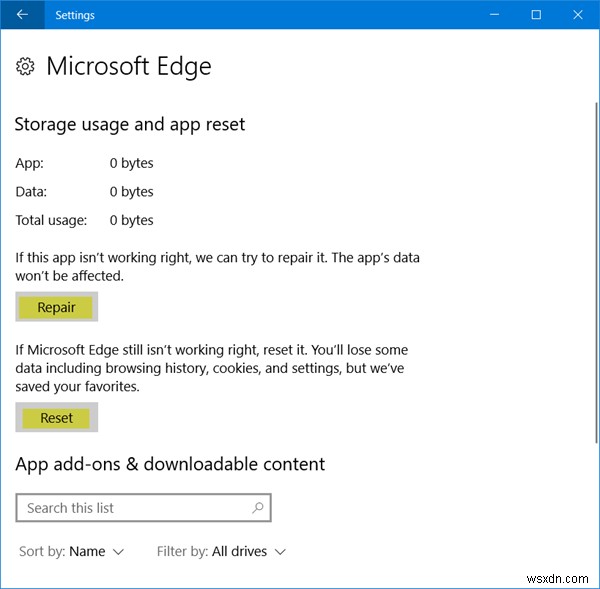 Windows 10에서 Edge 브라우저를 재설정, 복구 또는 재설치하는 방법 