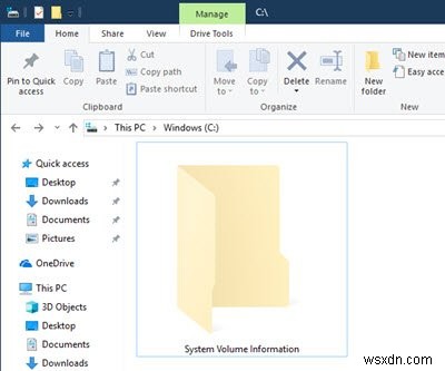 Windows 10의 시스템 볼륨 정보 폴더 