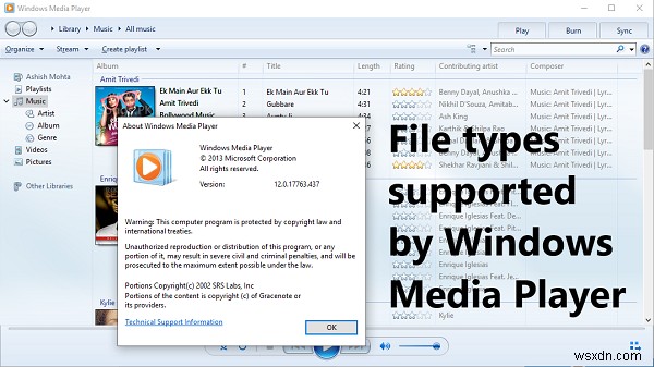 Windows Media Player에서 지원하는 파일 형식 