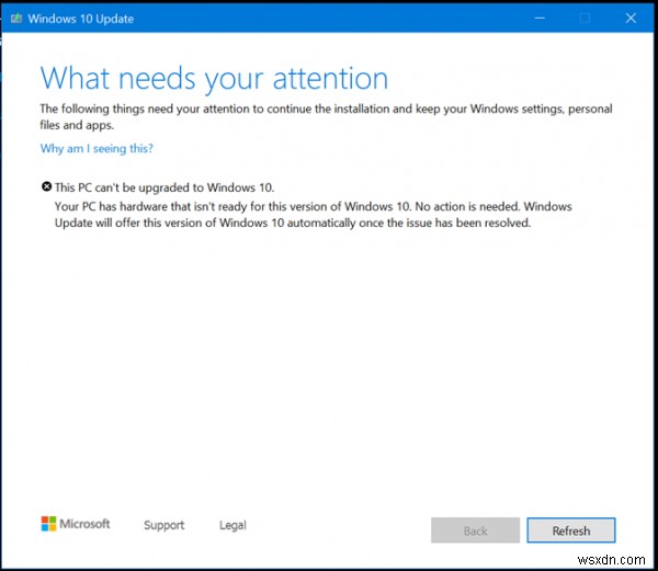 PC에 이 버전의 Windows 10에 대해 준비되지 않은 하드웨어가 있습니다. 