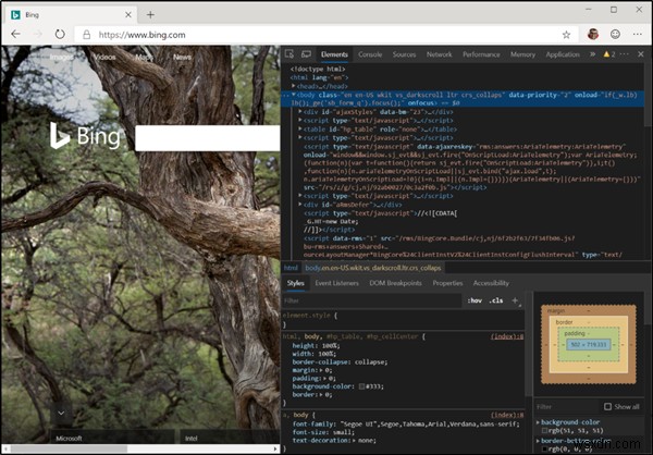 새 Microsoft Edge(Chromium)의 DevTools 목록 