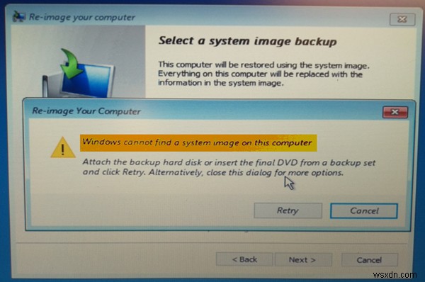 Windows가 이 컴퓨터에서 시스템 이미지를 찾을 수 없습니다 