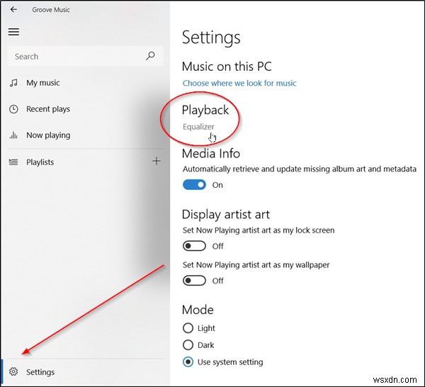 Windows 10의 Groove Music에서 이퀄라이저를 구성하는 방법 
