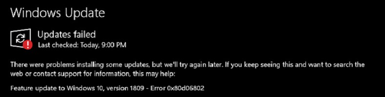 Windows 10의 Windows 업데이트 또는 Microsoft Store에 대한 오류 0x80d06802 