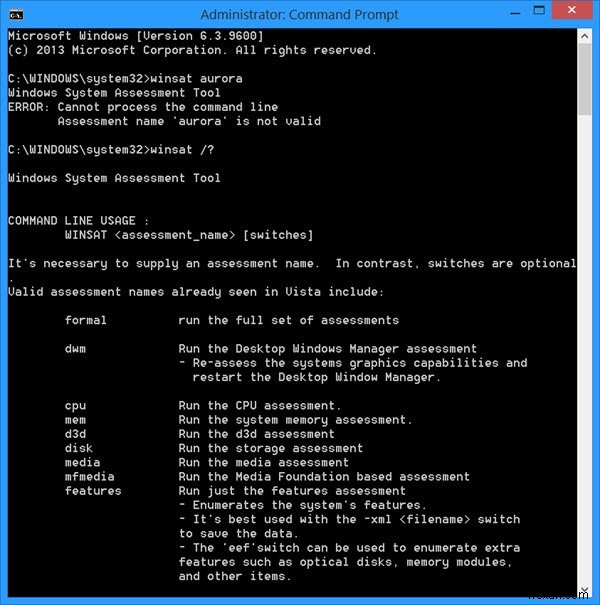 WINSAT(Windows 시스템 평가 도구):기본 제공 성능 벤치마킹 도구 
