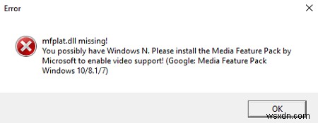 Windows 10에서 Mfplat.dll이 없거나 찾을 수 없음 