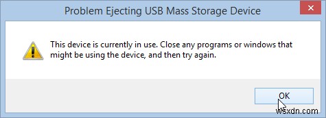 USB 대용량 저장 장치를 꺼내는 중에 문제가 발생했습니다. 이 장치는 현재 사용 중입니다. 