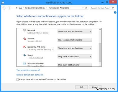 Windows 10의 알림 영역에서 오래된 알림 아이콘을 제거하는 방법 